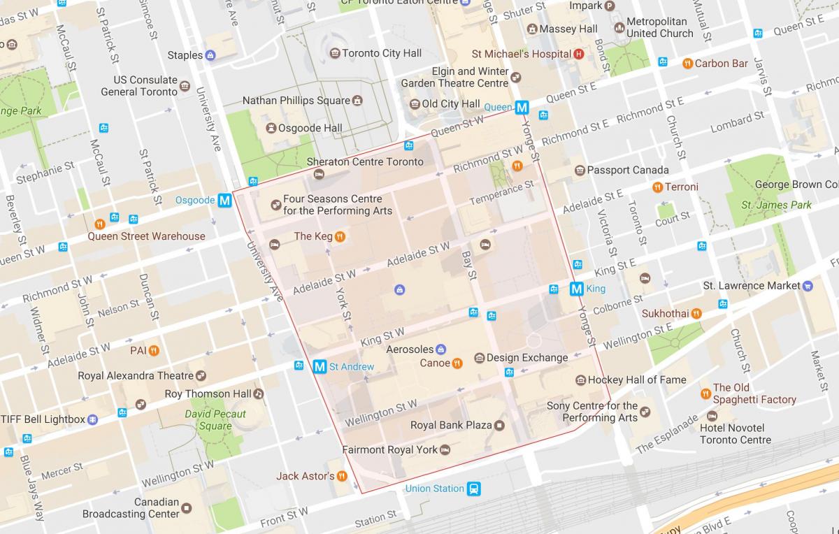 Mapa z Finanční oblasti čtvrť Toronto