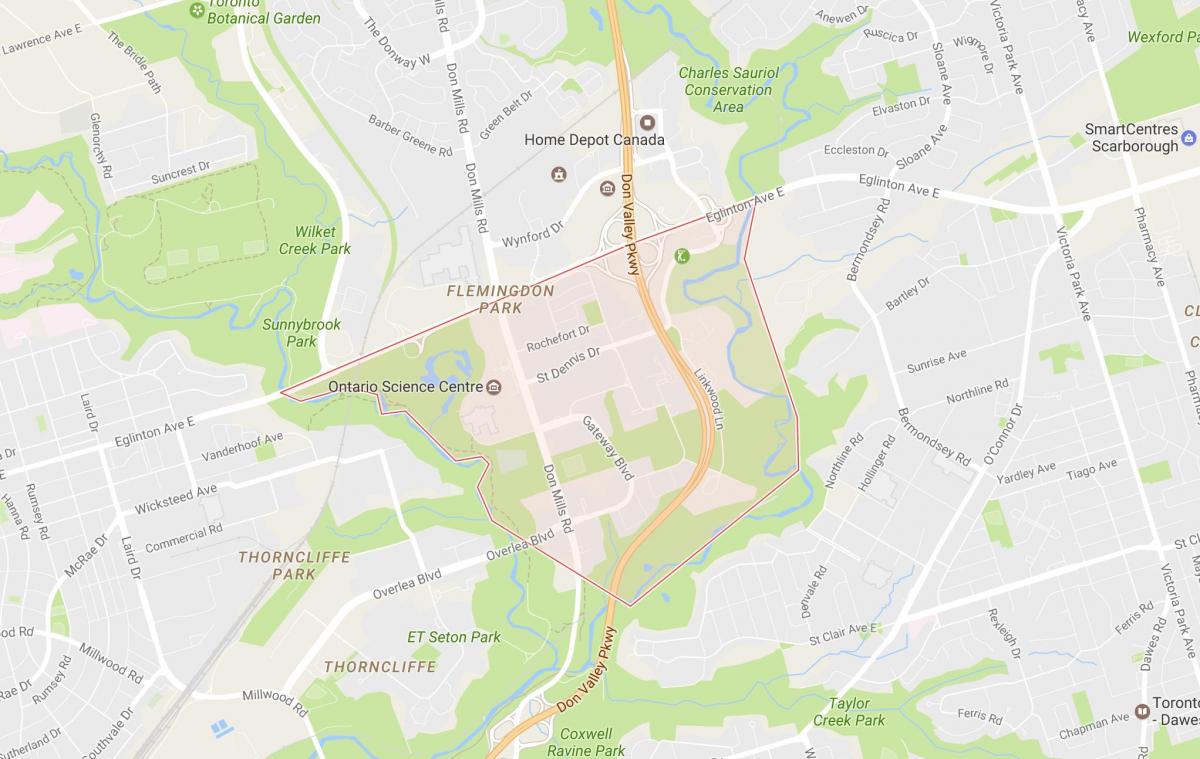 Mapa Flemingdon Park sousedství Toronta