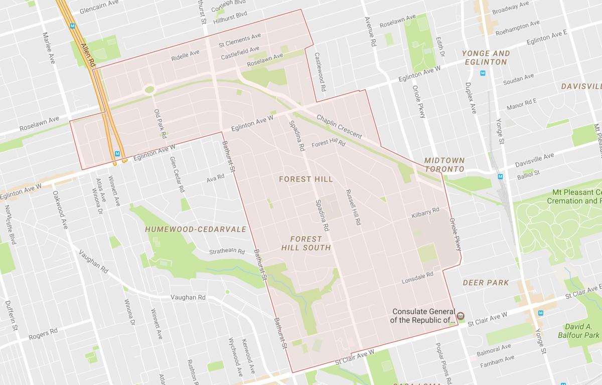 Mapa Forest Hill sousedství Toronta