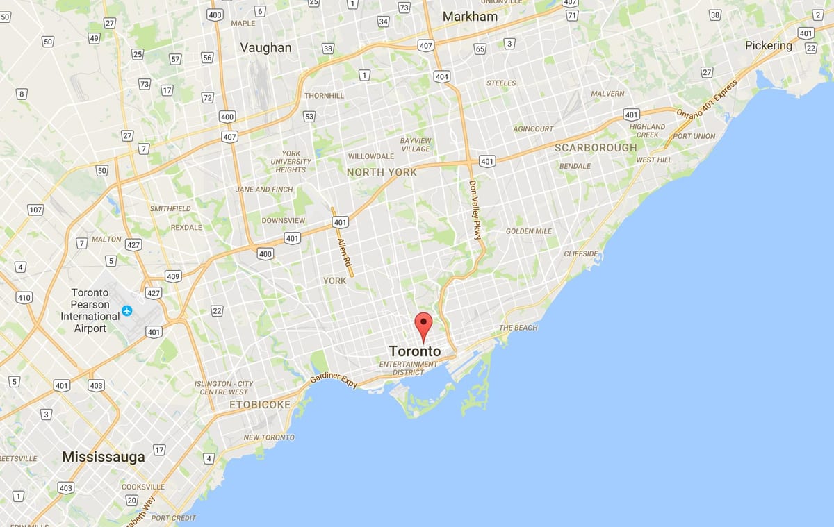Mapa Garden District v Toronto