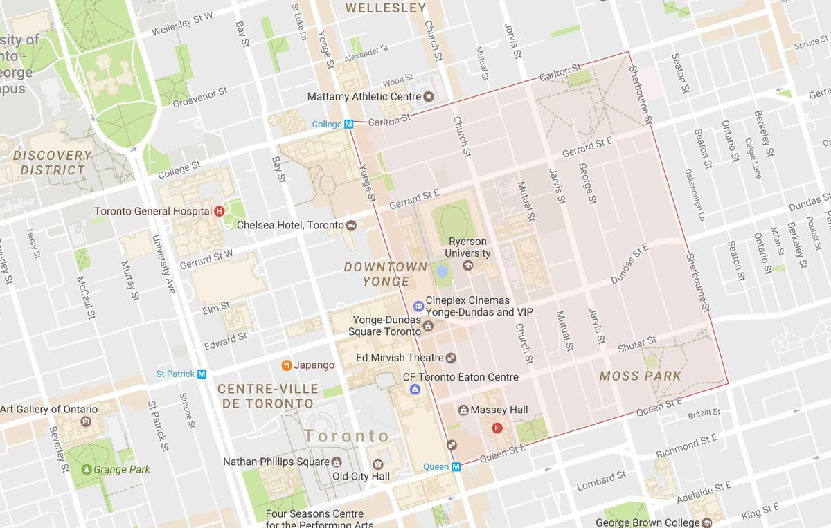 Mapa Garden District v Toronto City