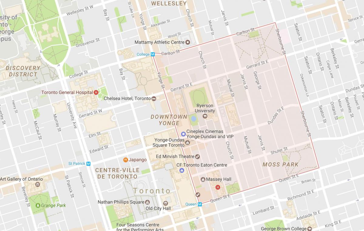Mapa Garden District v Toronto City