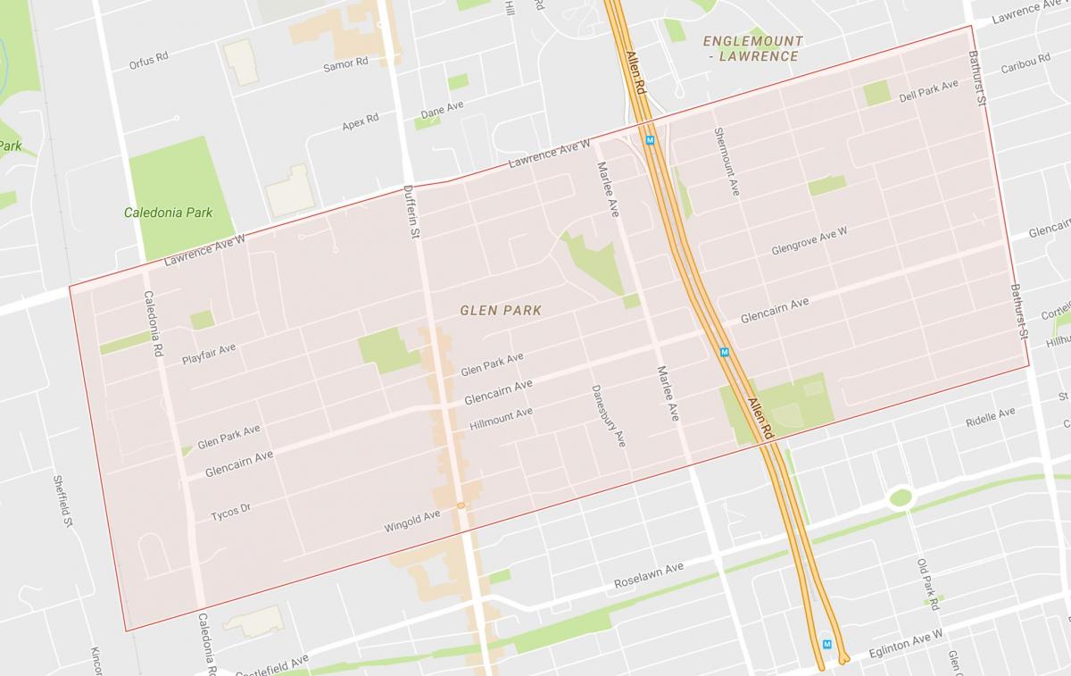 Mapa Glen Park sousedství Toronta