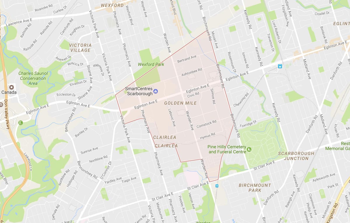 Mapa Golden Mile v sousedství Toronta