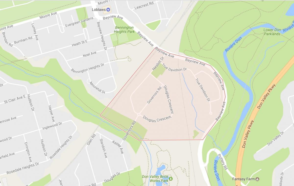 Mapa Guvernéra Most sousedství Toronta