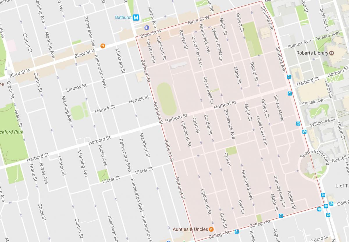 Mapa Harbord Vesnice sousedství Toronta