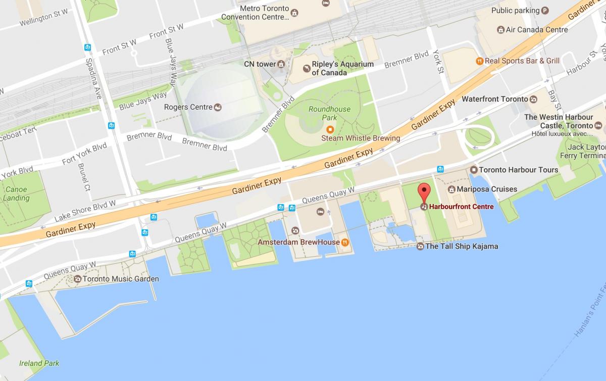 Mapa okolí Harbourfront v Toronto