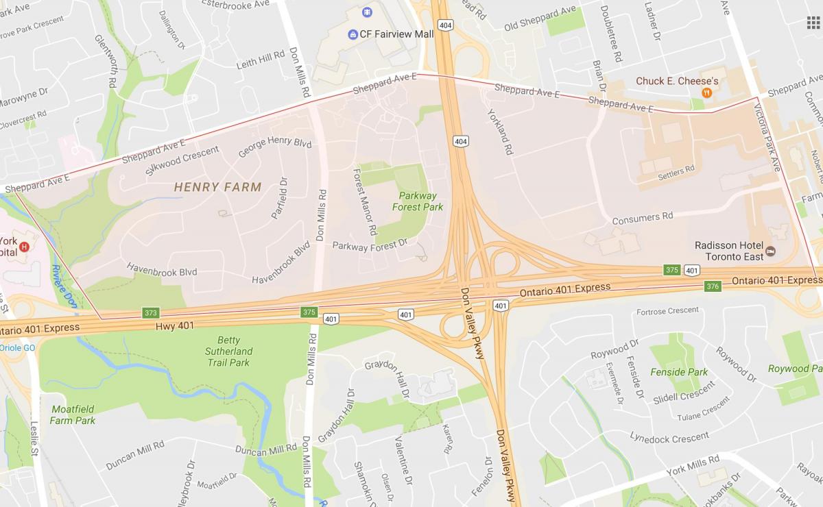 Mapa Henry Farmě sousedství Toronta