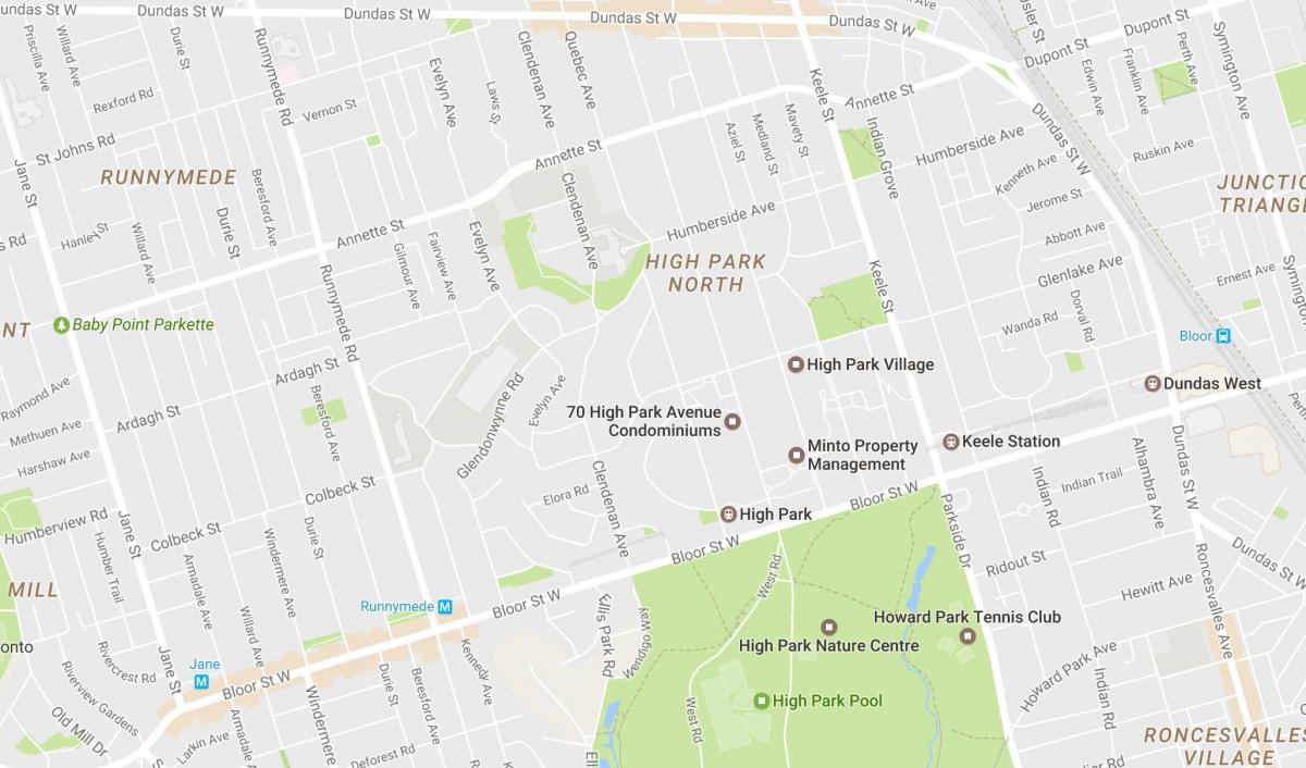 Mapa High Park sousedství Toronta