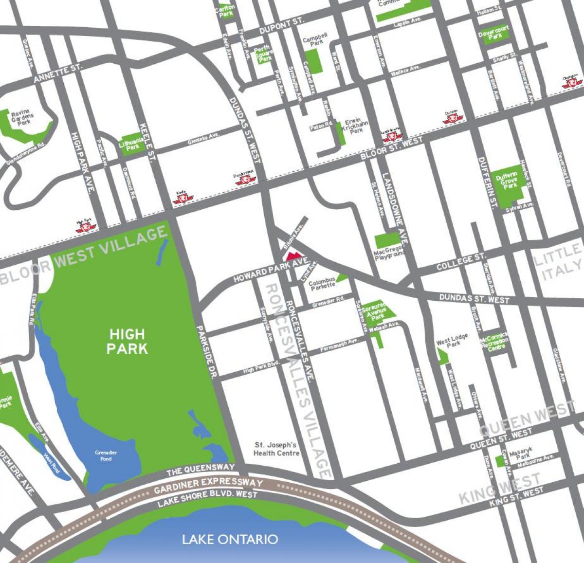 Mapa High park v Toronto přehled