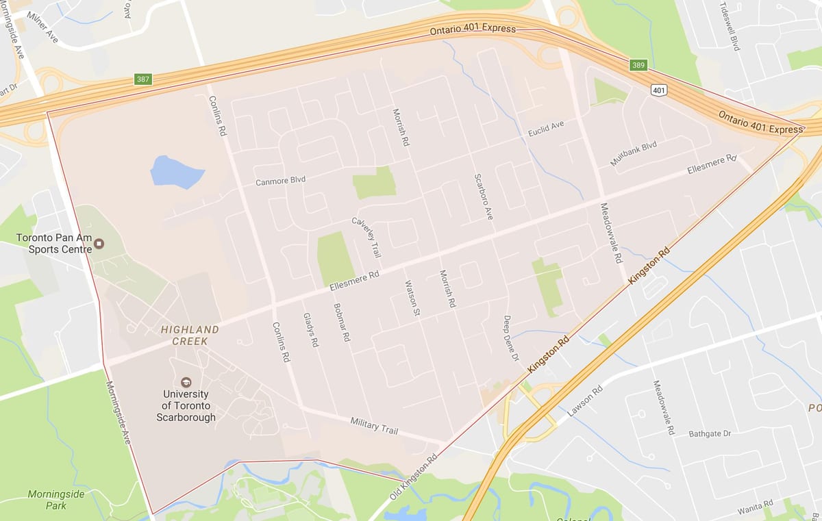 Mapa Highland Creek sousedství Toronta