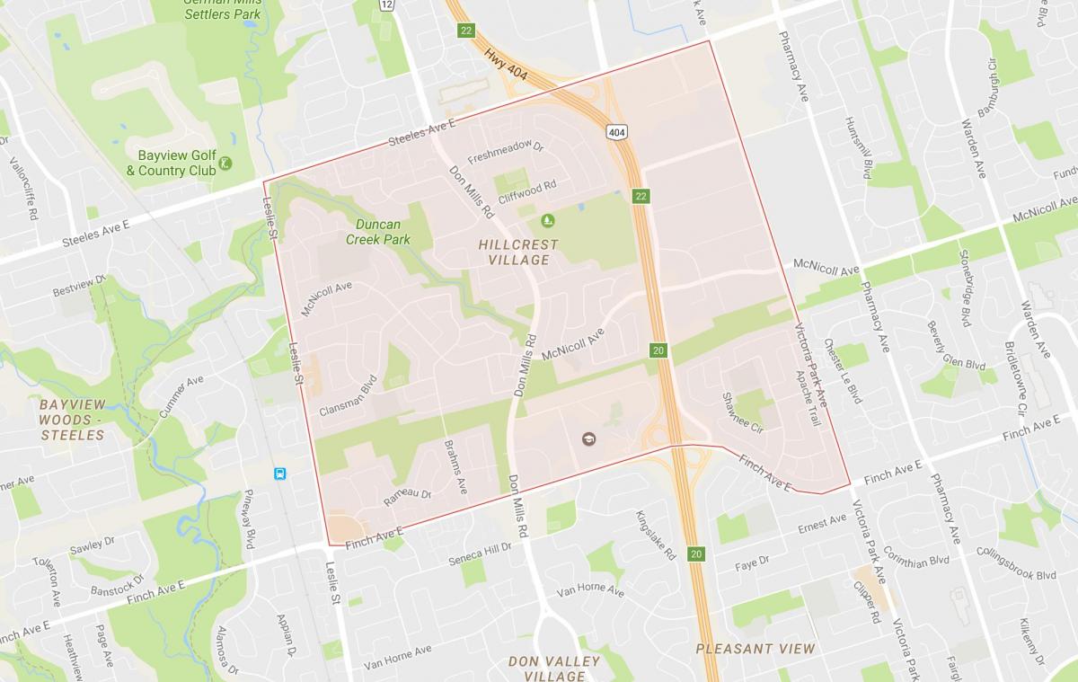 Mapa Hillcrest Village sousedství Toronta