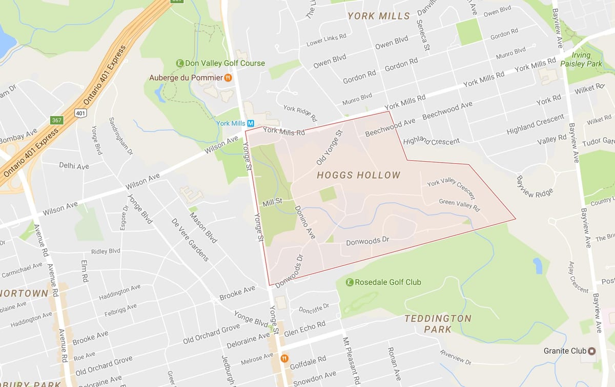 Mapa Hoggs Duté sousedství Toronta