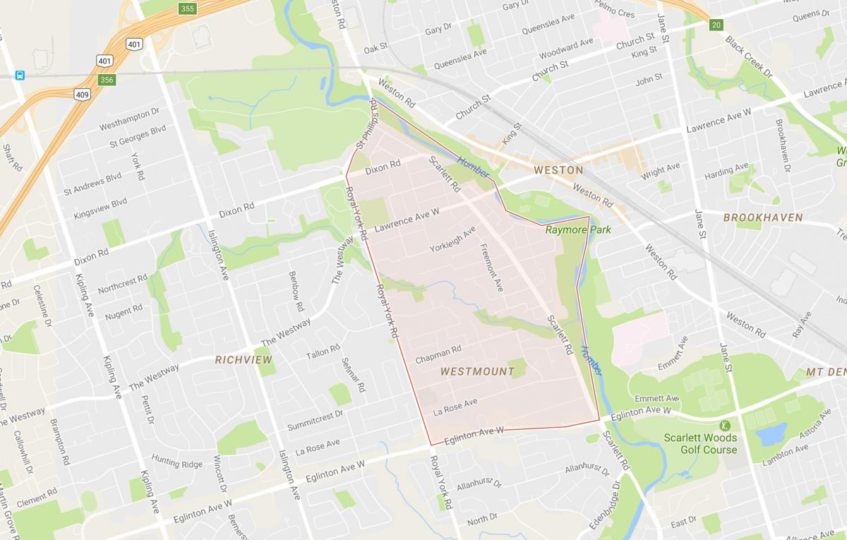 Mapa Humber Heights – Westmount sousedství Toronta