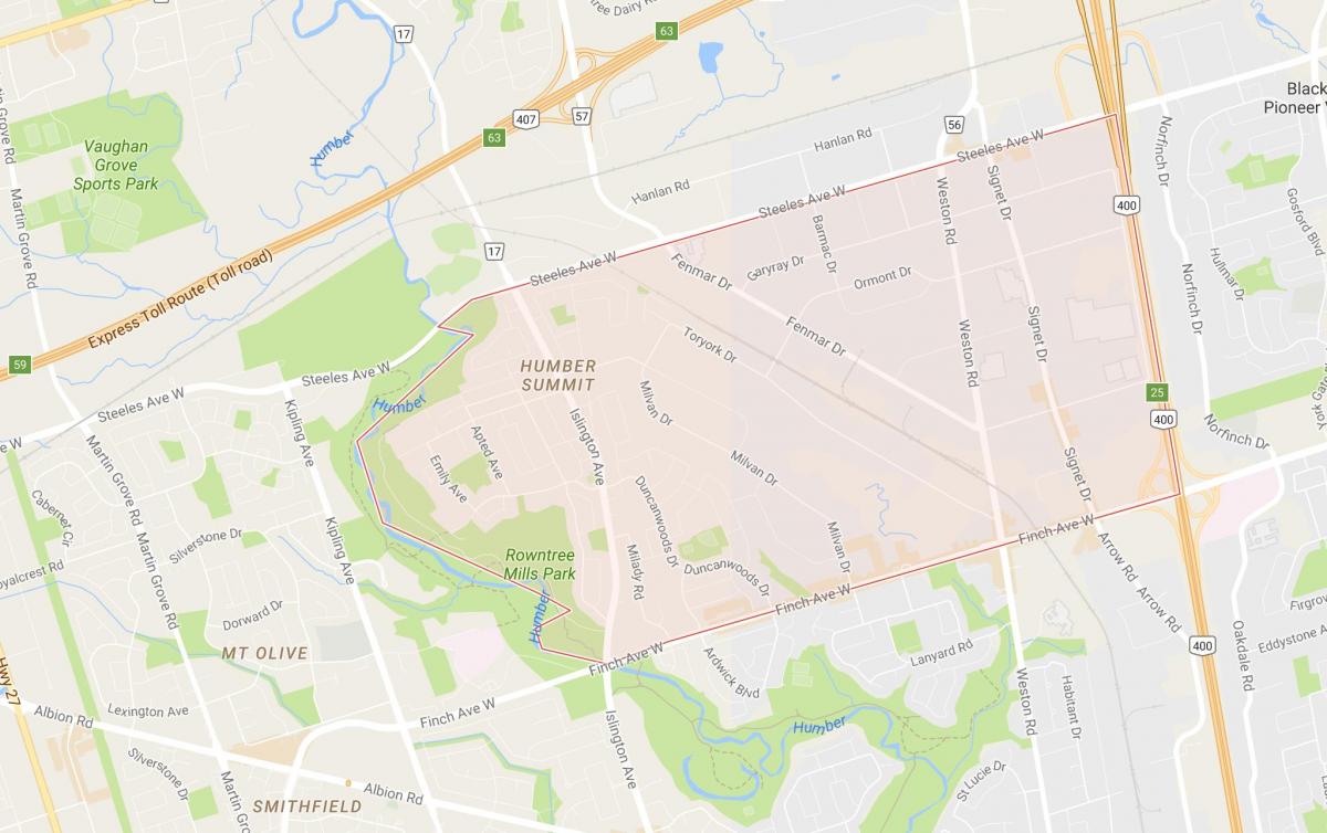 Mapa Humber Summitu sousedství Toronta