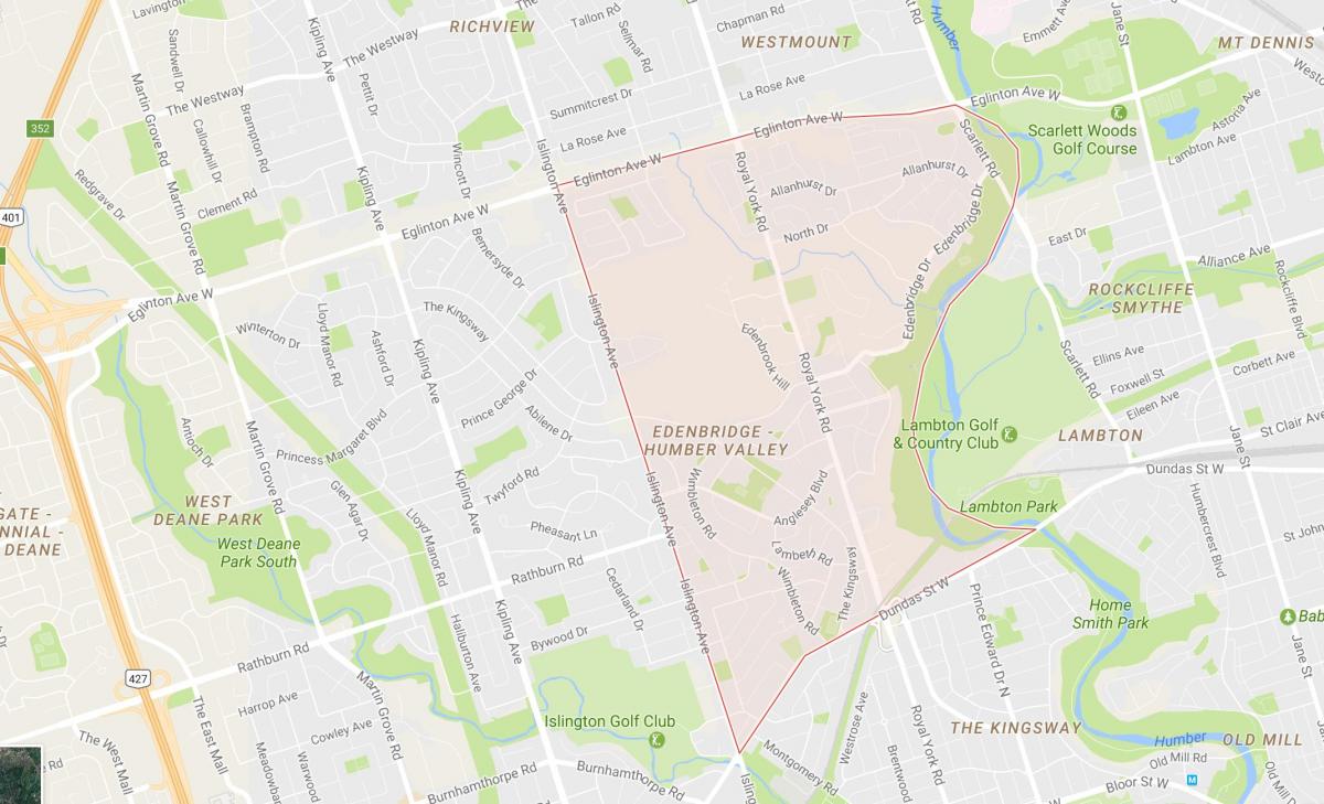 Mapa Humber Valley Village sousedství Toronta
