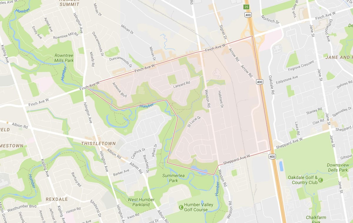 Mapa Humbermede sousedství Toronta