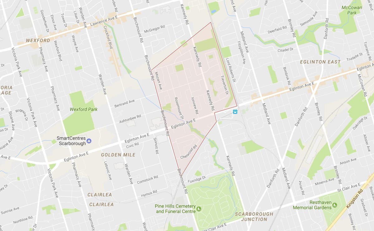 Mapa Ionview sousedství Toronta