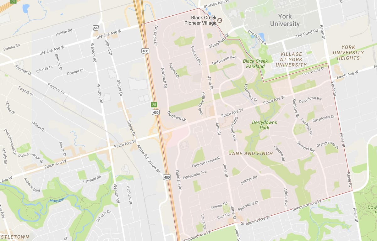 Mapa Jane a Finch sousedství Toronta