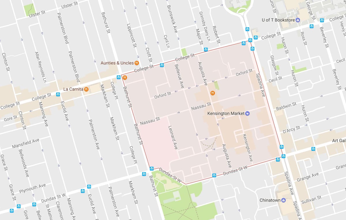 Mapa Kensington Trh sousedství Toronta