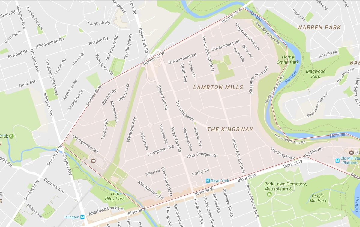 Mapa Kingsway sousedství Toronta