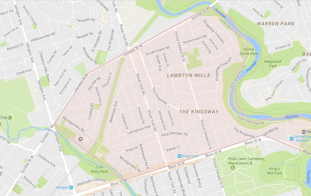 Mapa Kingsway sousedství Toronta