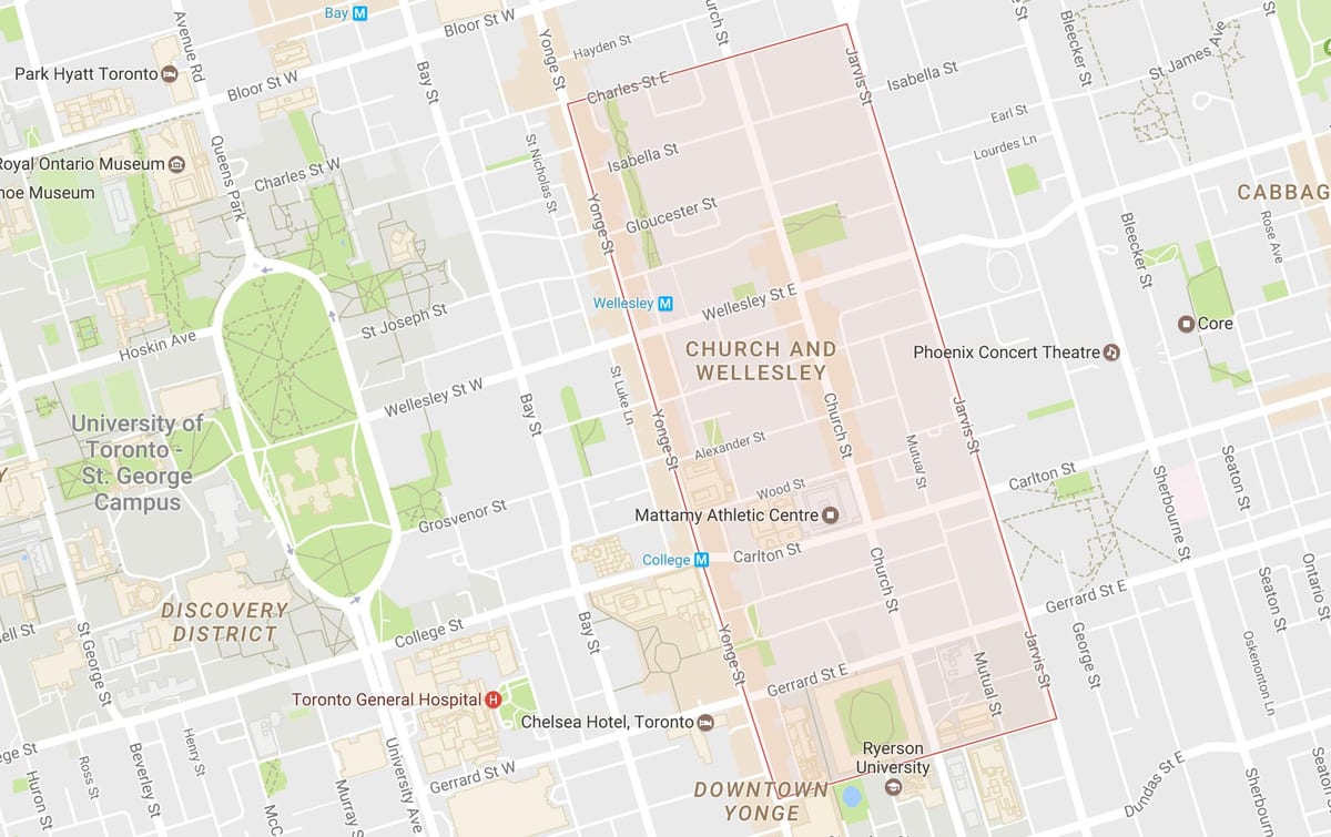 Mapa Kostel a Wellesley sousedství Toronta