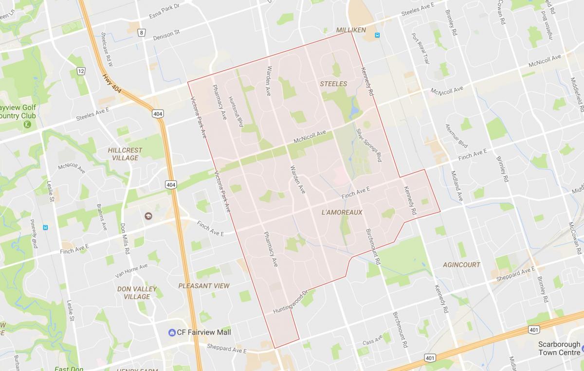 Mapa L'Amoreaux sousedství Toronta