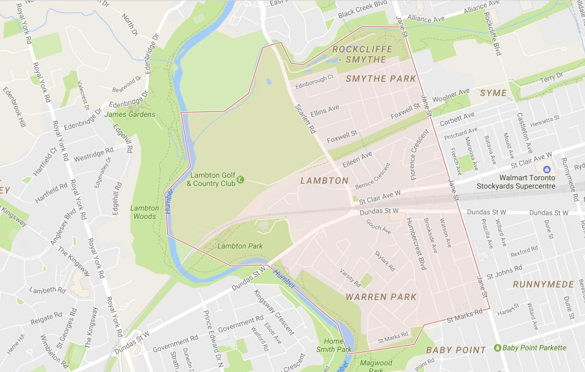 Mapa Lambton sousedství Toronta