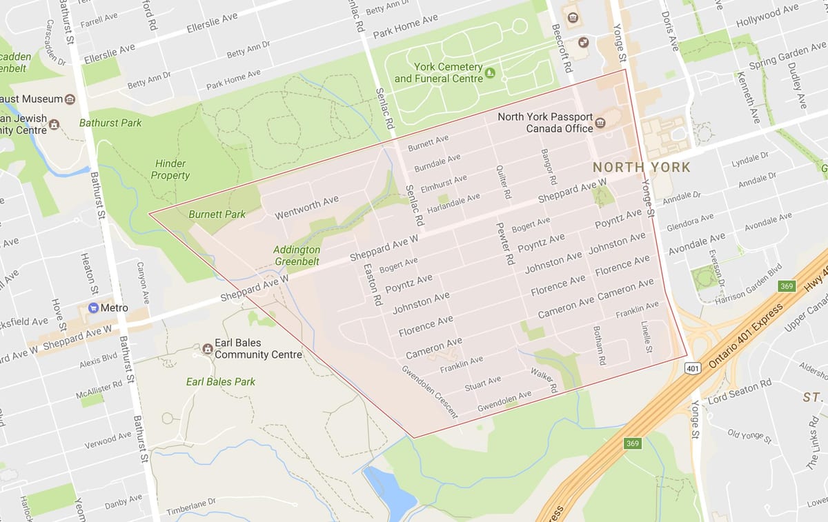 Mapa Lansing sousedství Toronta