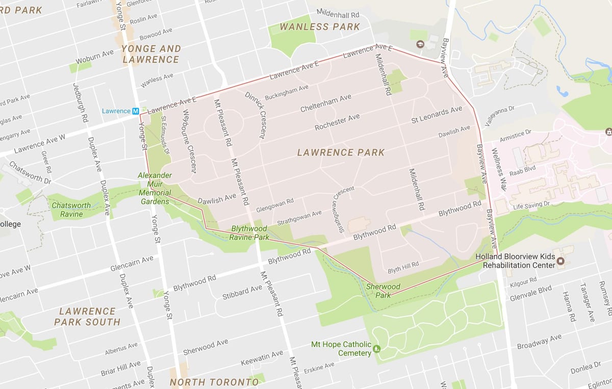 Mapa Lawrence Park sousedství Toronta