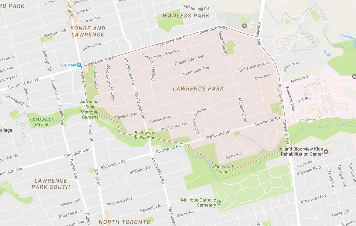 Mapa Lawrence Park sousedství Toronta