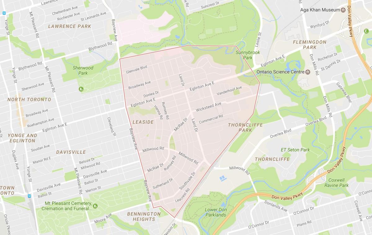 Mapa Leaside sousedství Toronta