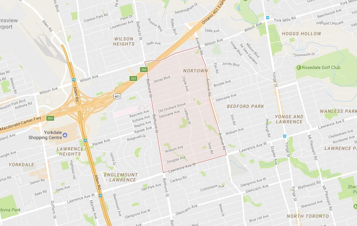Mapa Ledbury Park sousedství Toronta