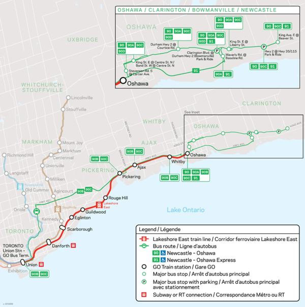 Mapa line Lakeshore East Jít Tranzit