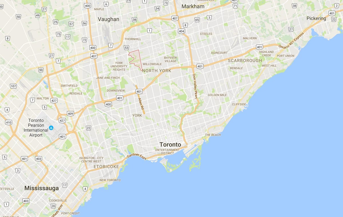 Mapa Londýn–Branson district Toronto