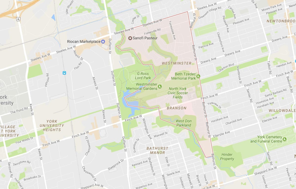 Mapa Londýn–Branson sousedství Toronta