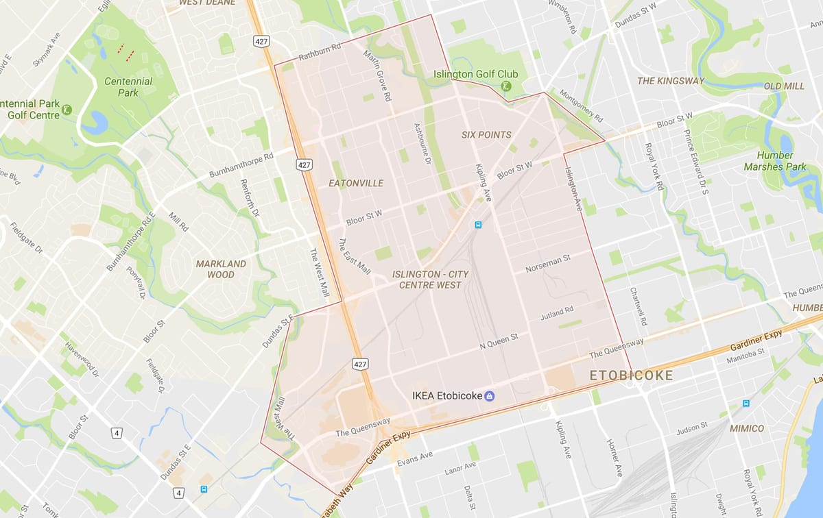 Mapa Londýn-City Centre West sousedství Toronta