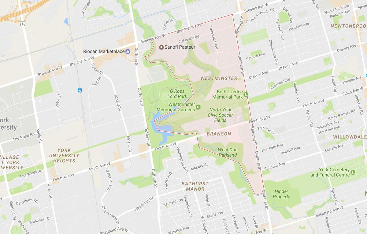 Mapa Londýn–Branson sousedství Toronta