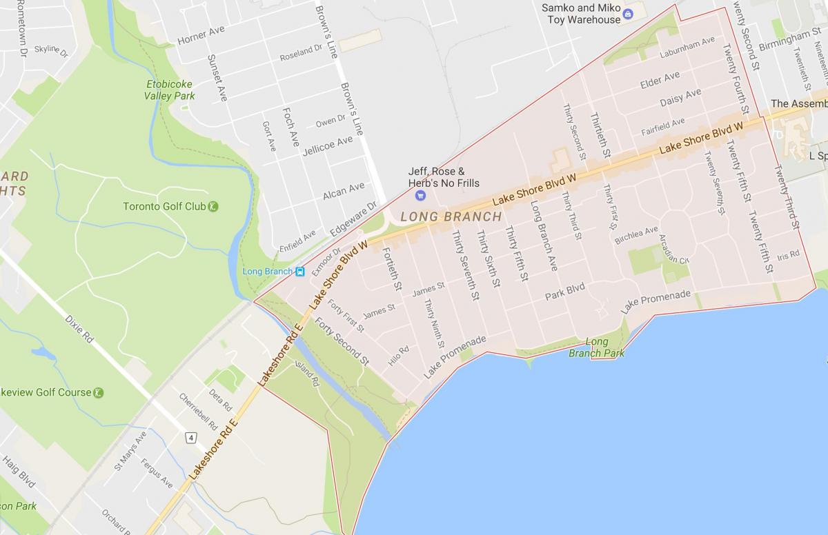 Mapa Long Branch sousedství Toronta