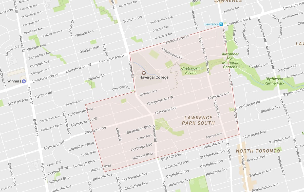 Mapa Lytton Park sousedství Toronta