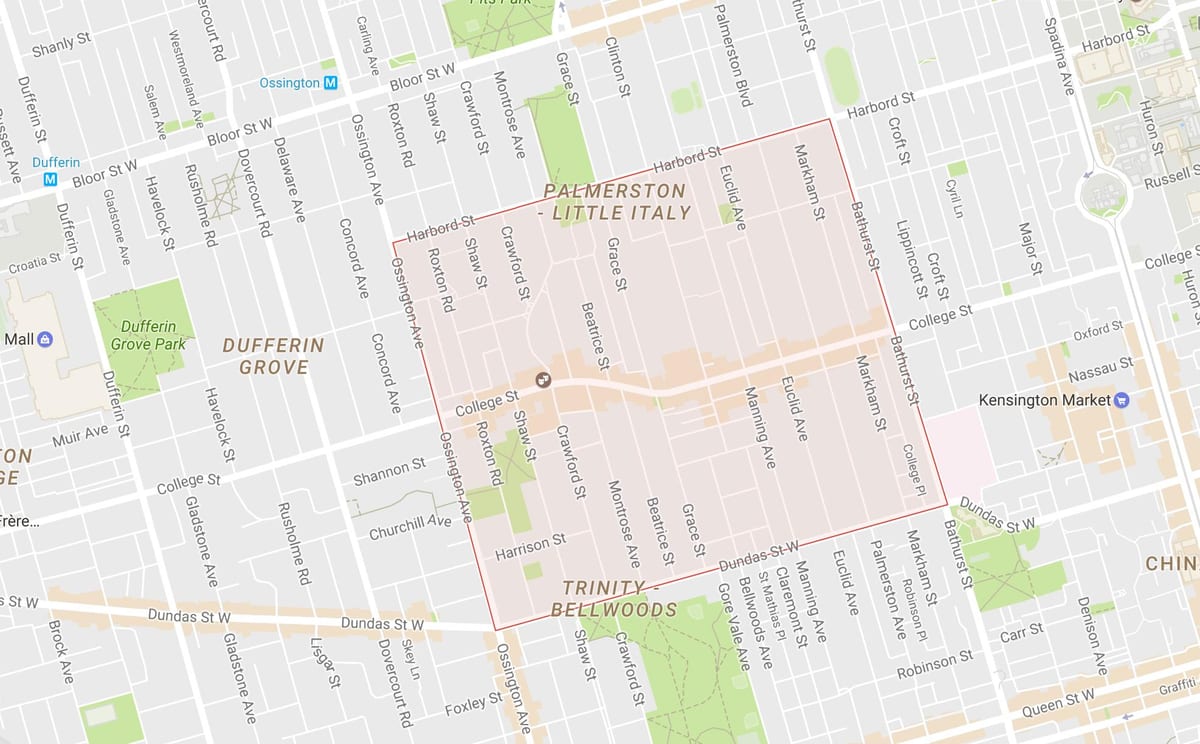Mapa Little Italy sousedství Toronta