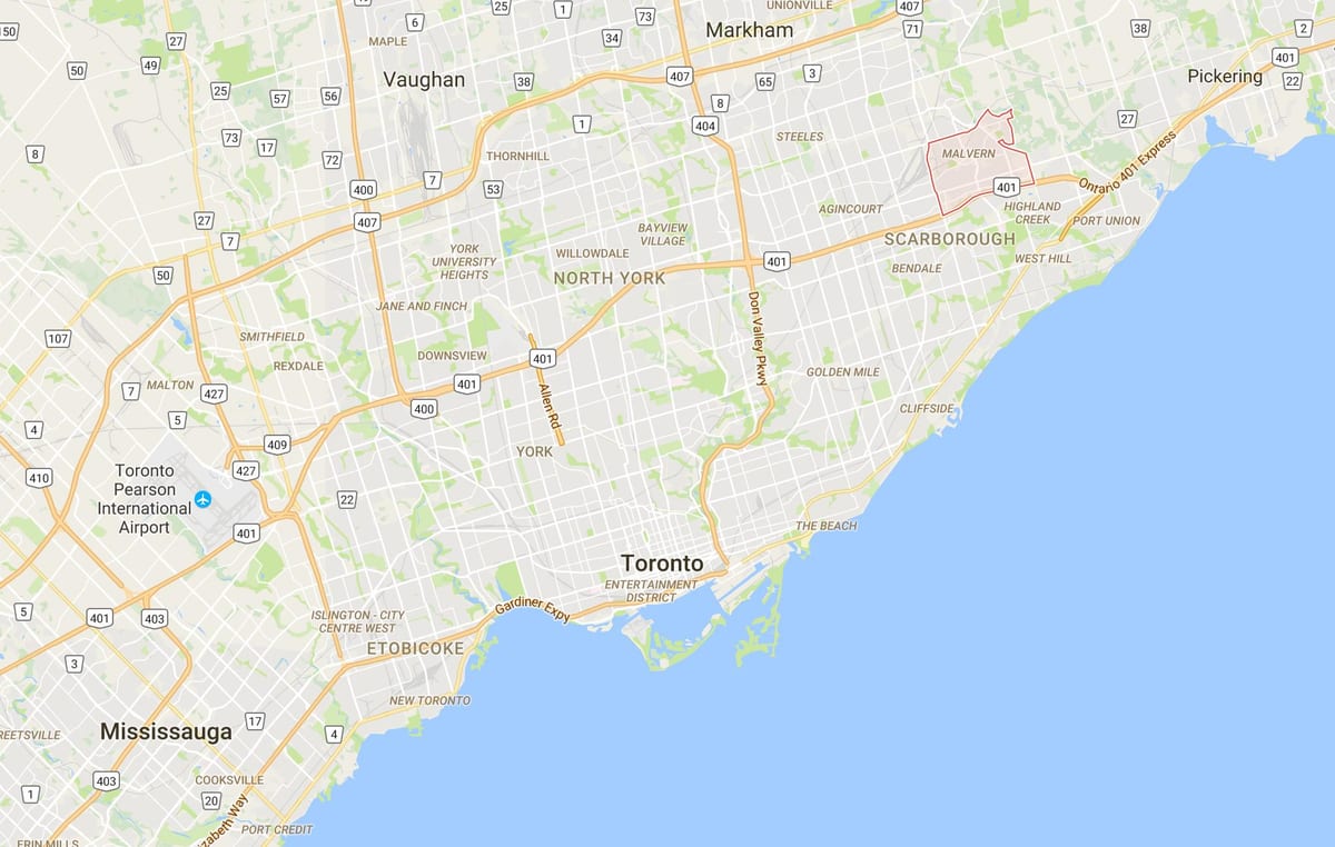 Mapa Malvern okres Toronto