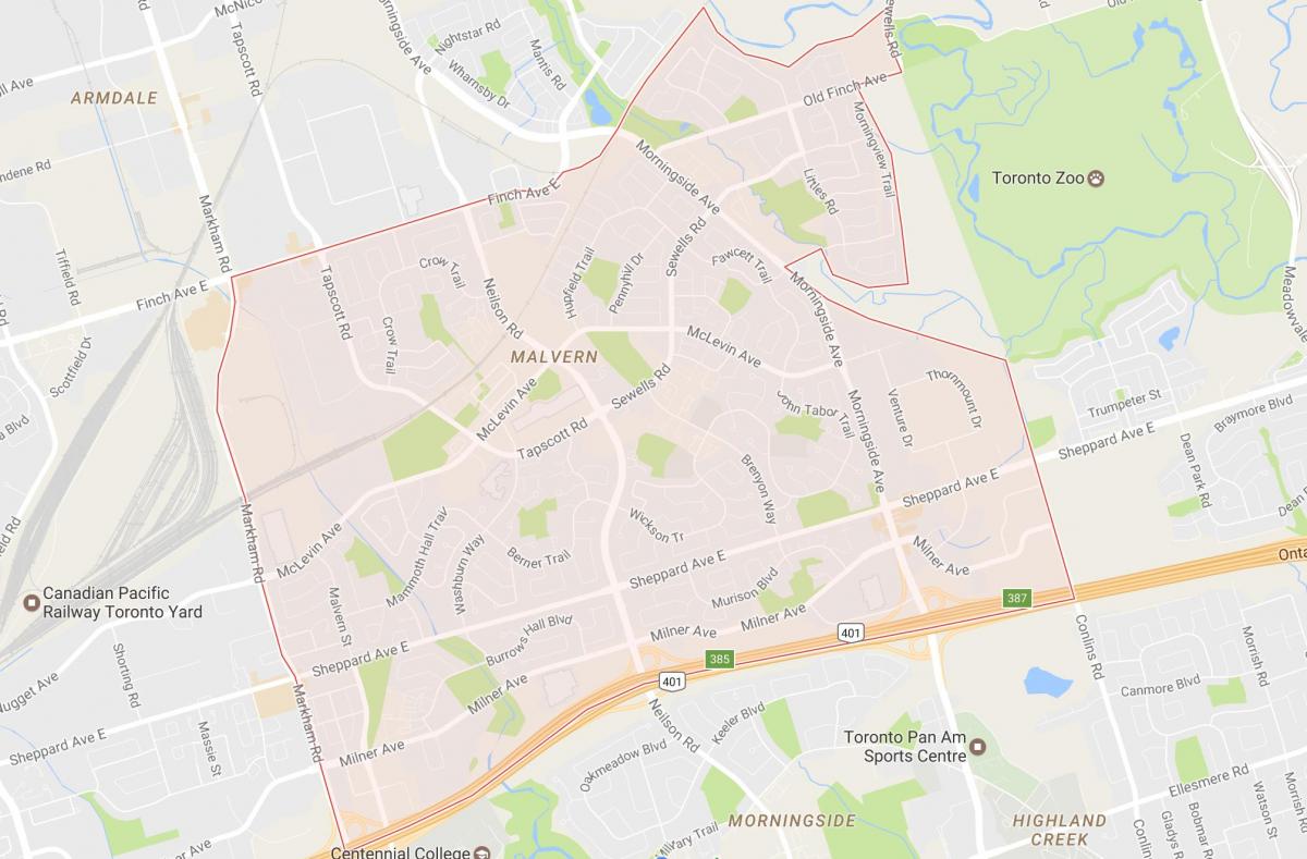 Mapa Malvern sousedství Toronta