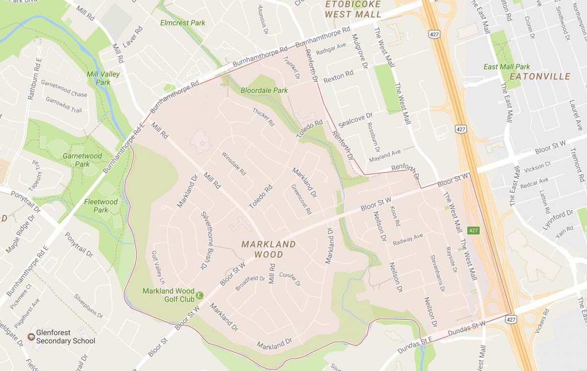 Mapa Markland Dřeva sousedství Toronta
