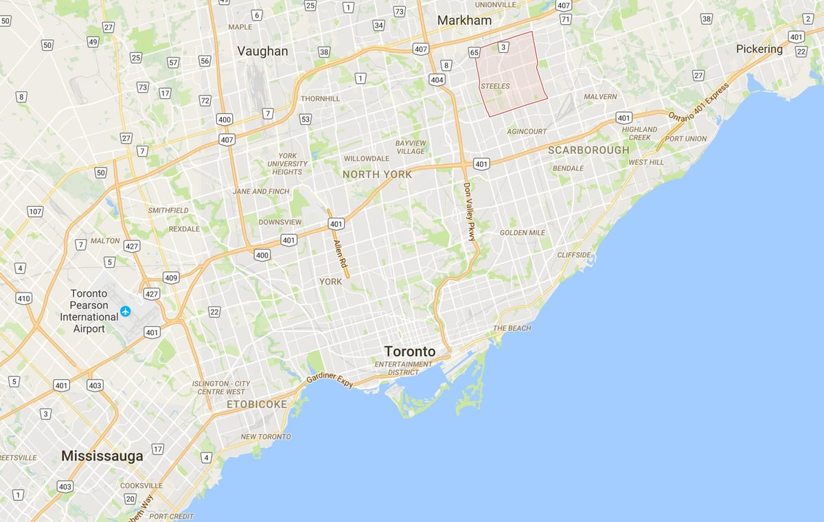 Mapa Milliken district Toronto