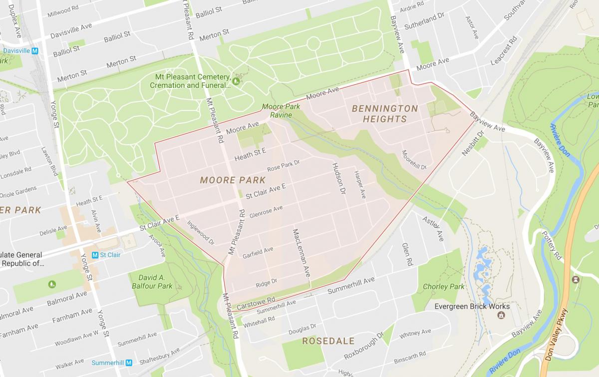 Mapa Moore Park sousedství Toronta