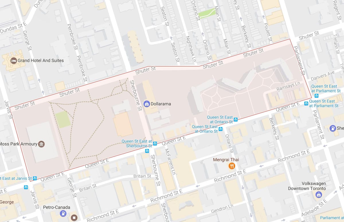 Mapa Moss Park sousedství Toronta
