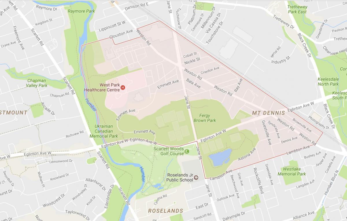 Mapa Mount Dennis sousedství Toronta