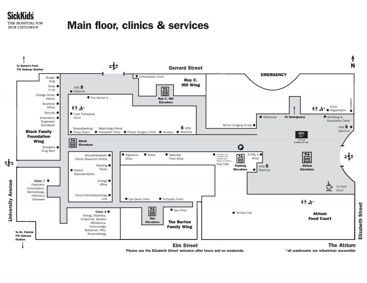 Mapa Hospital for Sick Children v Toronto přízemí